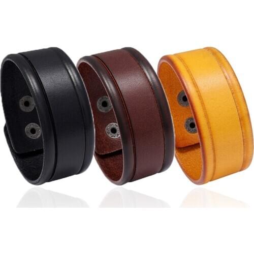 New Wide Wrap Bangle Genuine Leather Punk Men Bracelet Jewelry Geometric Simple Fashion Jewelry Pulsera Hombre