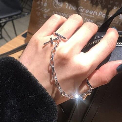 Hip Hop Punk Cross Chain Ring Tide Stainless Steel One-Piece Ring For Men Women Disco Party Jewelry Gifts Accessories Wholesale