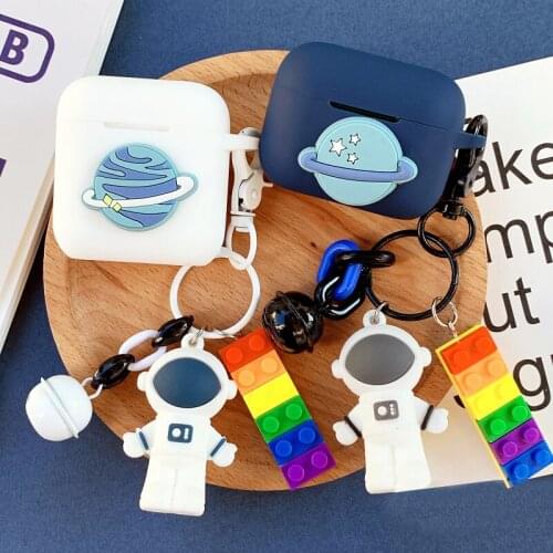 Cute Astronaut Cases for QCY T8 / T8S Case silicone Cartoon Planet Keychain Earphone Cover For QCY T8S hearphone case funny