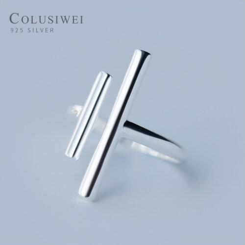 COLUSIWEI Hyperbole Geometric T Shape Finger Rings For Women Fashion 925 Sterling Silver Free Size Rings Korea Style Jewelry