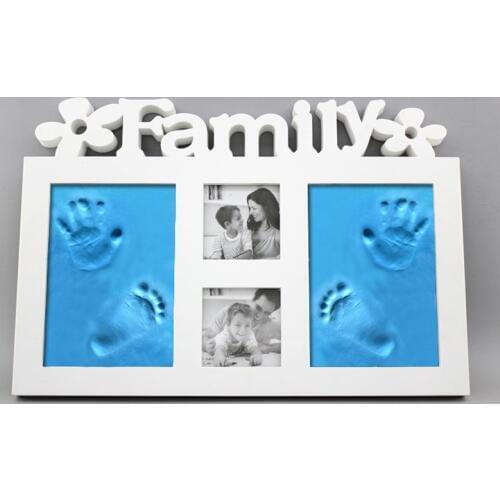 Plastic or wood photo frame with soft clay imprint, DIY baby hand&foot print Hand footprint Baby first year Anniversary ornament