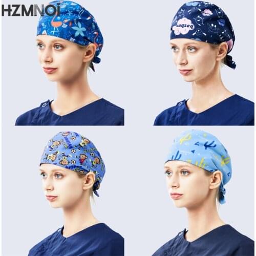 Cartoon Printing High Quality Surgical Caps Woman Dentist Working Cap Beauty Salon Scrubs Cap Nurse Hat Pet Shop Scrub Hat