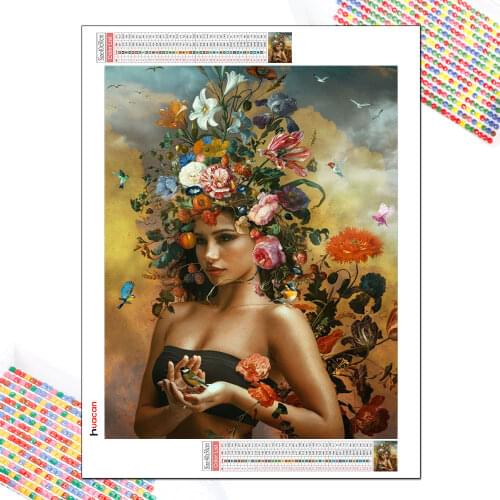 HUACAN 5d Diamond Painting Woman Picture Of Rhinestone Full Square Round Diamond Embroidery Portrait Mosaic Flower Home Decor