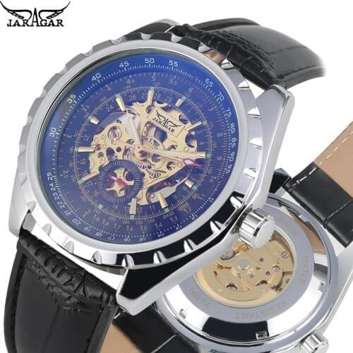 Classic Black Transparent Dial Watch for Men Automatic-self-winding Mechanical Leather Band Strap Wristwatch Gift for Friends