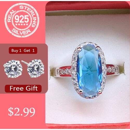 Sky Blue Topaz Oval Womens Ring Silver 925 Ring For Women Birthday Wedding Jewelry Buy One Get One Women Rings Free Gift