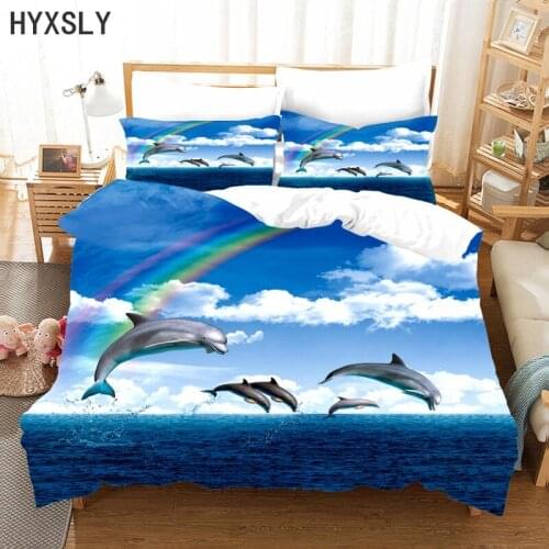 Ocean Life 3D Bedding Set Jump Dolphin Rainbow Printed Duvet Cover Set Twin Full Queen King Size Bedspread Textiles Dropshipping