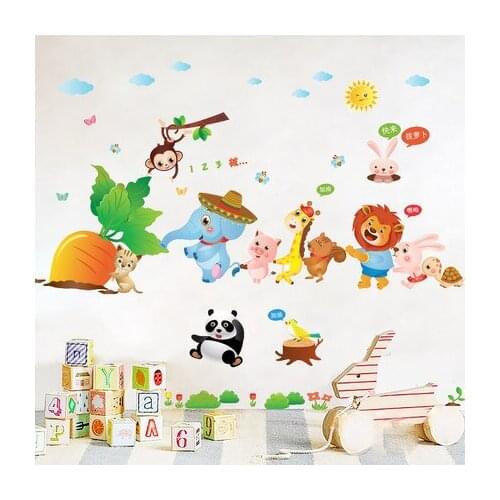 Wall Sticker Lovely Animals Pull Radish DIY Self-pasting Kids Room Decoration Kindergarten Classroom Wall Decals Posters Mural