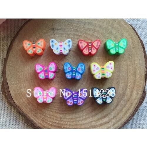 Mina Free shiping! Hot selling mixed 100pcs/lot polymer clay kawaii butterfly beads for home decoration,DIY