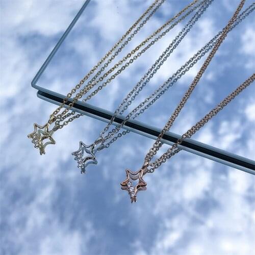Fashionable Simple Shiny Hollow Star Pendant Necklace Clavicle Chain Jewelry for Women