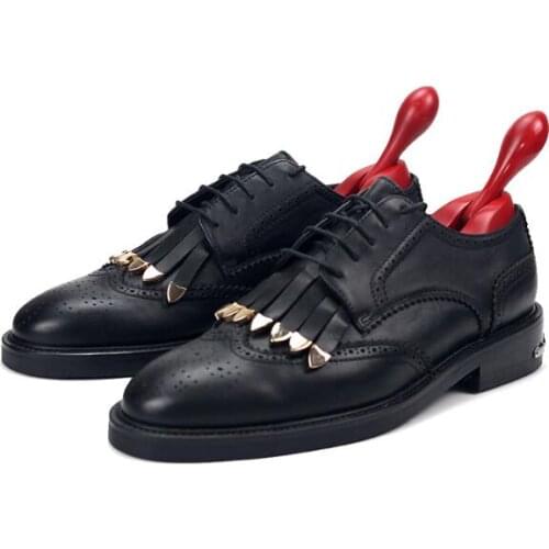 Fashion Metal Business Men Shoes Carved Black Genuine Leather Lace up High Top Formal Mens shoes Brogue shoes for men