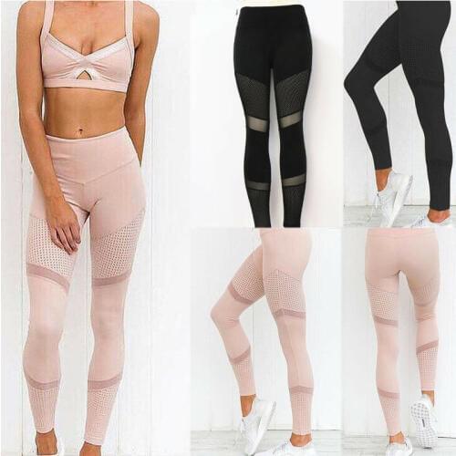 2019 New Style Fashion Hot Womens Mesh Running Yoga Fitness Patchwork Leggings Gym Exercise Sports Pants Trousers