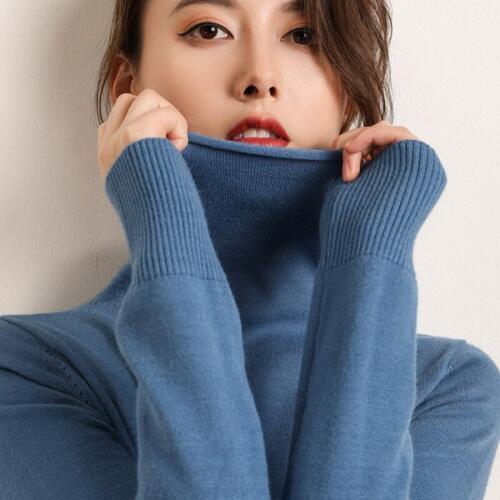 2019 Autumn Winter Hot Sales Womens Knitted Cashmere Wool Warm Sweater Curling Pile Collar Solid Color High-Quality Pullovers