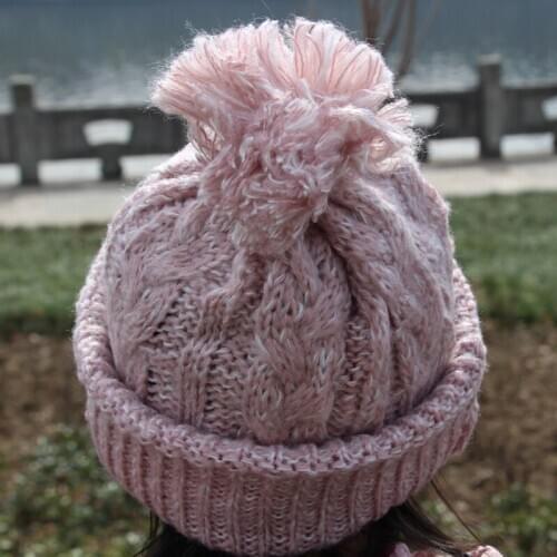 Dusty pink cable knitted acrylic adult women beanie with pom pom 2017 hot selling cheap price drop shipping LL180133