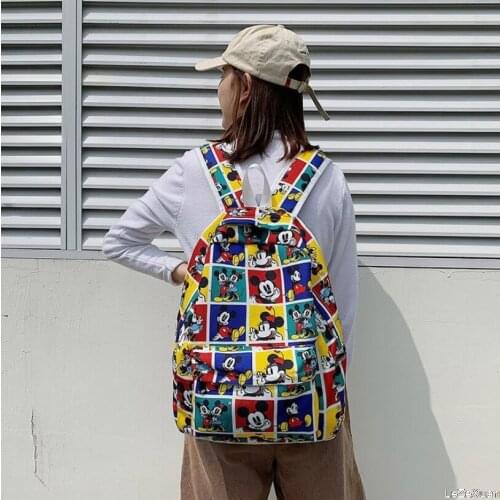 Mickey Minnie Women Backpack Female BookBag for Girls Student Cute Buckle Kawaii Waterproof Nylon School Bag Mochila Rucksack