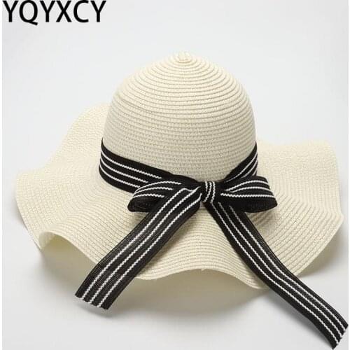 YQYXCY Summer Hats For Women Straw Sun Hat With Ribbon Sunshade Suncreen Protection Beach Hat Wide Brim Gorro Sunhat Female
