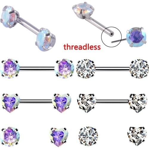 CZ Gem Nipple Barbell Ring Threadless AB&Clear Crystal Nipple Ring Press Fit Nipple Shield Threadless Piercing Body Jewelry