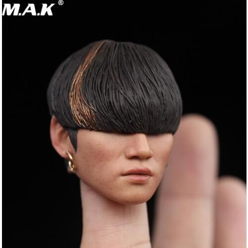 1:6 DAESUNG Head Sculpt Carved without Neck South Korea Male Head Model with Earrings for 12 inches Action Figure Body