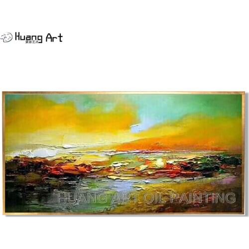Modern Abstract Knife Oil Painting for Room Wall Decor Hang Picture Hand-painted Sunrise Landscape Oil Painting on Canvas