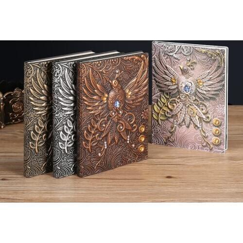 Vintage Thick Leather Carving Phoenix Notebook Cute Sketchbook Paper Weekly Planner Book School Supplies 016056