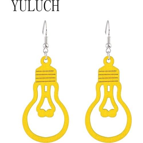 YULUCH Woman wood hollow light bulb pendant earrings girl art unique gift ladies party elegant accessories EARRING