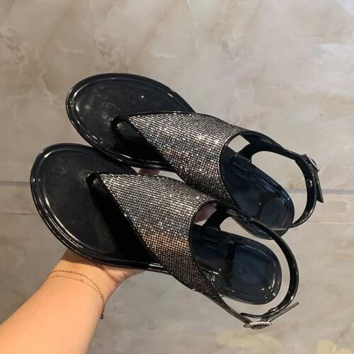 Ladies Sandals 2021 New Solid Color Shiny Thin Flat Sandals Flashing Flip Flops Wear-resistant Outer Wear All-match