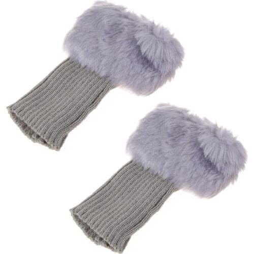 Women Winter Leg Warmers Lady Crochet Knit Fur Trim Leg Boot Socks Toppers Cuffs