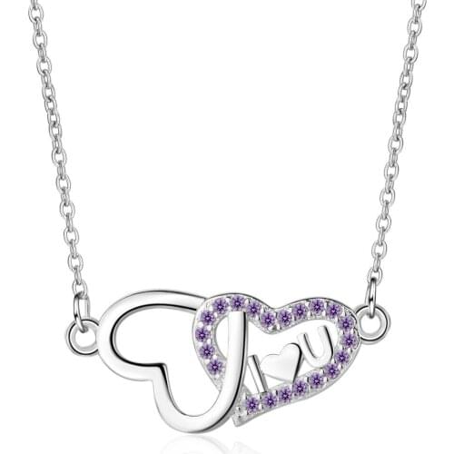 WANGAIYAO love necklace female Korean fashion sweet purple zircon heart-shaped cold wind short clavicle chain female