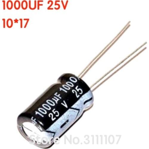10PCS/LOT 1000UF 25V 10*17 Aluminum electrolytic capacitor Electrolytic Capacitor 25V 1000uf 100%NEW