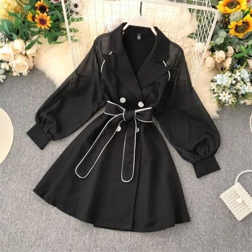 20 Autumn Big Size Slim Women Blazer Dresses Elegant Lady Puff Sleeve Black Dress Spring Womens Clothing Vestidos Mini WZ1204
