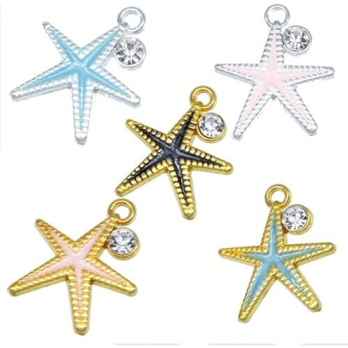 6pcs Starfish Zinc Alloy Meatl Enamel Charm Pendant For Jewelry Making Fit Handmade DIY Bracelet Necklace wholesale 19*23*2mm