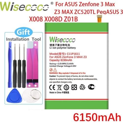WISECOCO 6150mAh C11P1611 Battery For ASUS Zenfone 3 Max Z3 MAX ZC520TL PegASUS 3 X008 X008D Z01B Mobile Phone+Tracking Number