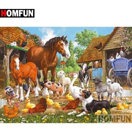 HOMFUN Full Square/Round Drill 5D DIY Diamond Painting "Horse dog pig" 3D Diamond Embroidery Cross Stitch Home Decor A19497