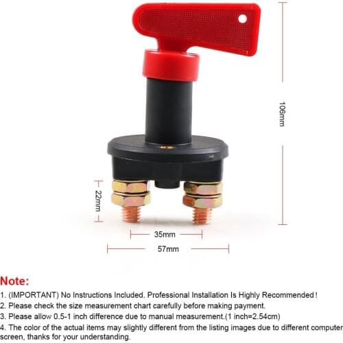 Car Power Switch 12V 24V Red Key Cut Off Battery Main Kill Switch Vehicle Car Modified Isolator Disconnector for Auto Truck Boat