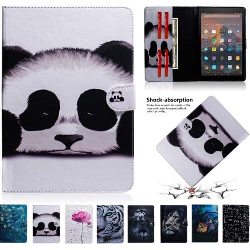 Case For Amazon Fire HD 10 Case Color Pattern Tiger Lion Panda Tablet Cover For Amazon Kindle Fire HD 10 2015 / 2017 Case+Pen