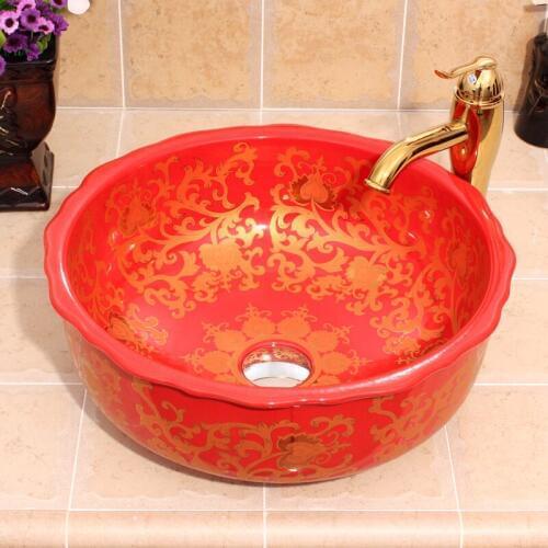 Home & Hotel Decor Artistic China wash basin Ceramic Art Bathroom Vessel Sinks Round counter top hair wash basin