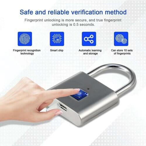 LUCKING DOOR USB rechargeable door lock Keyless Fingerprint Lock fingerprint smart padlock quick unlock Zinc alloy metal