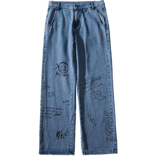 Men Jeans 2021 Spring Y2k Harajuku Streetwear High Waist Denim Trousers Leisure Baggy Vintage Blue Men Wide leg pants Plus size