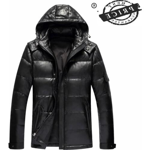 Leather Winter Genuine Duck Down Jacket Men Clothing 2021 Motorcycle 100% Real Sheepskin Coat Mens Down Jackets Hooded 6