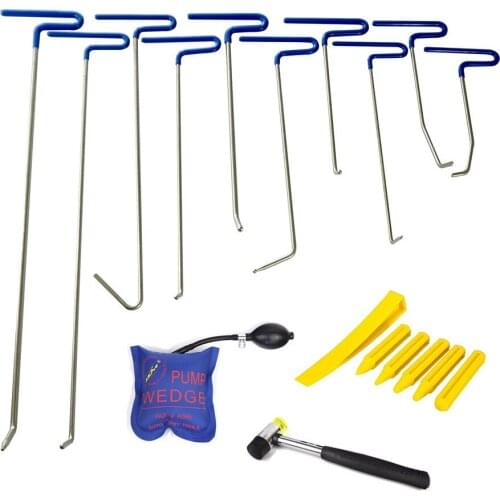 PDR Hook Tools 10pcs blue Push Rod Car Crowbar Pump Wedge Paintless Dent Repair Tools Kits Ding Hail Puller Set Ferramentas