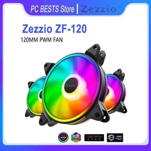 ZEZZIO ZF-120 Halo 3in1 120MM Computer Case silence Cooling Fan 5V addressable ARGB PWM PC CPU cooler fan With controller