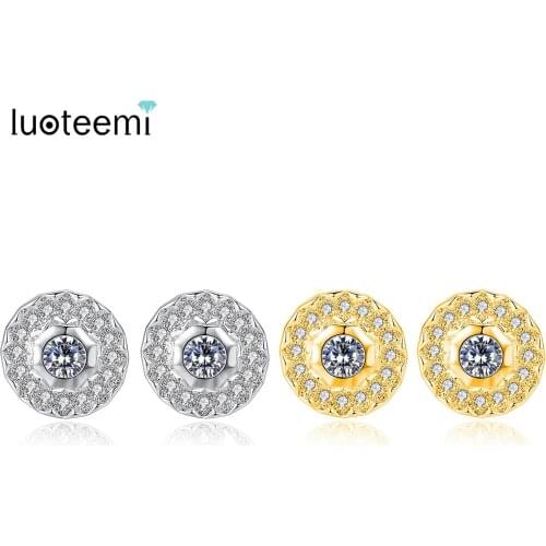 LUOTEEMI Brand New Flower Stud Earrings for Women Wedding Party Luxury CZ Beautiful Jewelry Brincos Double Color Christmas Gift