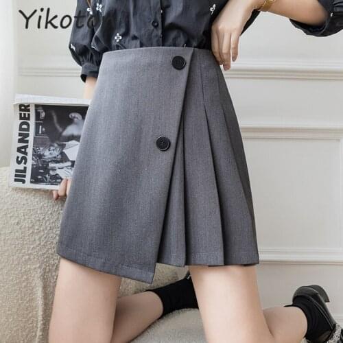 Summer Autumn MIni Skirts for Women High Waist Slim Korean Pleated Shorts Skirts School Uniform Black Grey Kawaii Faldas Mujer