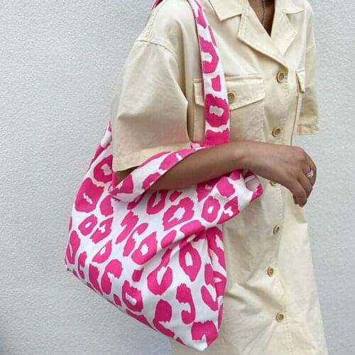 Fashion Women Handbag Canvas Shoulder Bag Pink Leopard Bucket Bags Clutch Purses Tote Casual Cloth Travel Satchel