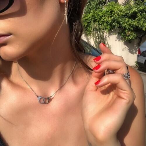 Trendy Handcuff Pendant Necklace Street Style Metal Long Chain Clavicle Wear For Women Fashion Neck Jewelry