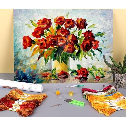 Red On White Pre-Printed 11CT Cross-Stitch Complete Kit DIY Embroidery DMC Threads Craft Handicraft Needlework Knitting Floss