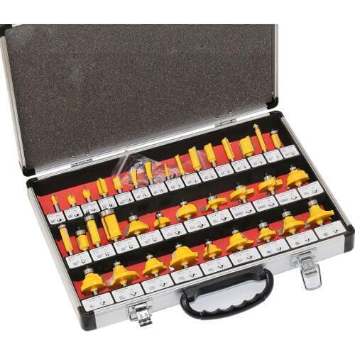 35PCS 1/4"(6.35mm) Shank Tungsten Carbide Router Bit Set Wood Woodworking Cutter Trimming Knife Forming Milling w/ Wood Case