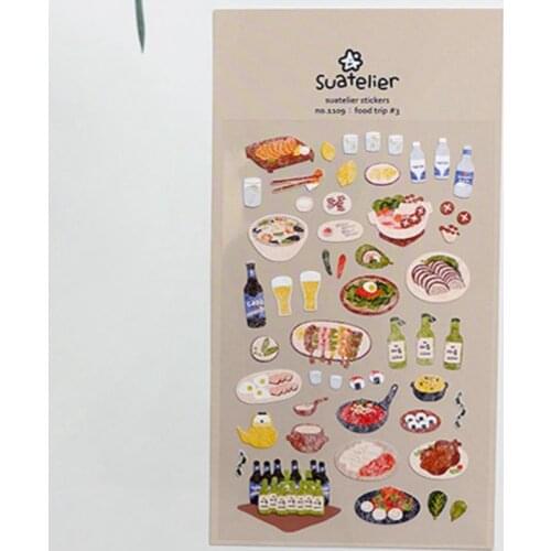 Suatelier foods scrapbooking sticker Korean food trip beer Sukiyaki Pot roast meat sketchbook decorative die cutting stickers