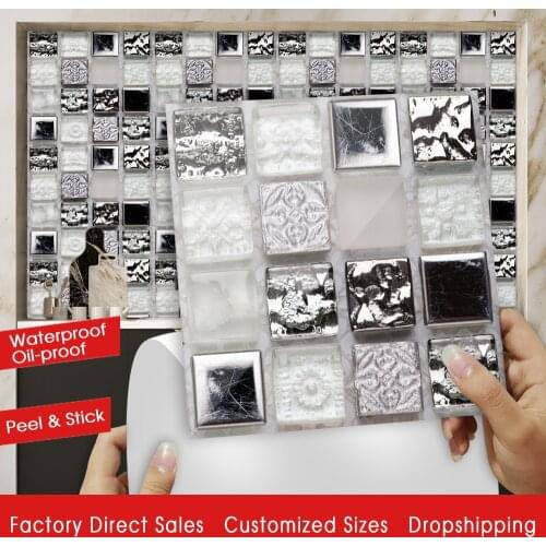 10pcs Marble Mosaic Hard Tiles Sticker Transfers Flat Printed Covers for Kitchen Washbasin Home Decor Waterproof DIY Art Mural