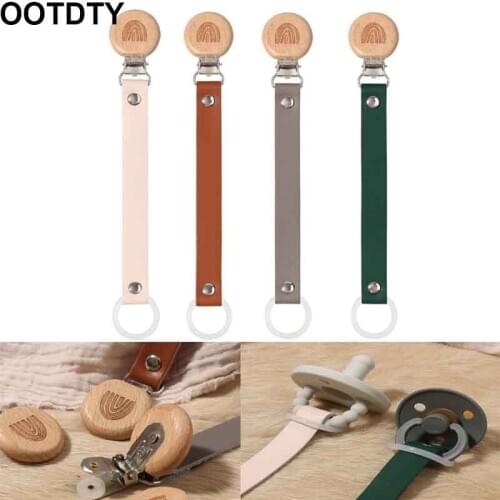 Genuine Leather Baby Pacifier Clip Chain Rainbow Soother Nipple Holder Clasps Metal Dummy Clip Feeding For Baby Attache Sucette