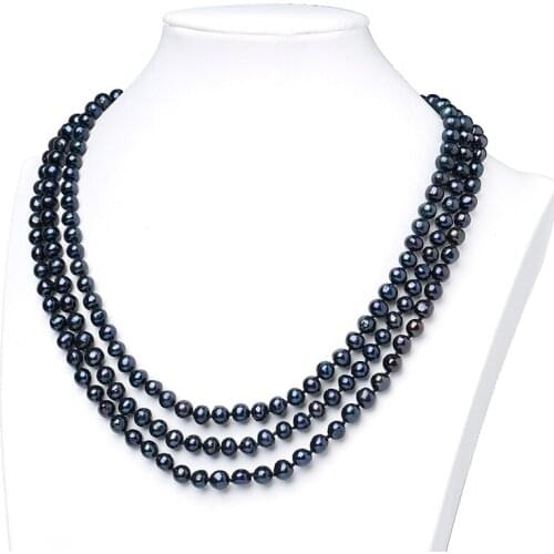 Natural Pearls Size For 6-7mm For 3 Rows Black Pearls Making Design jewelry Decent Necklace 18inch For Women Gifts H454